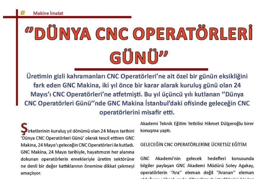 Dünya CNC Operatörleri Günü