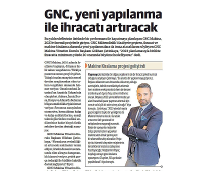 GNC Makina Yeni Yapılanma ile İhracatı Artıracak