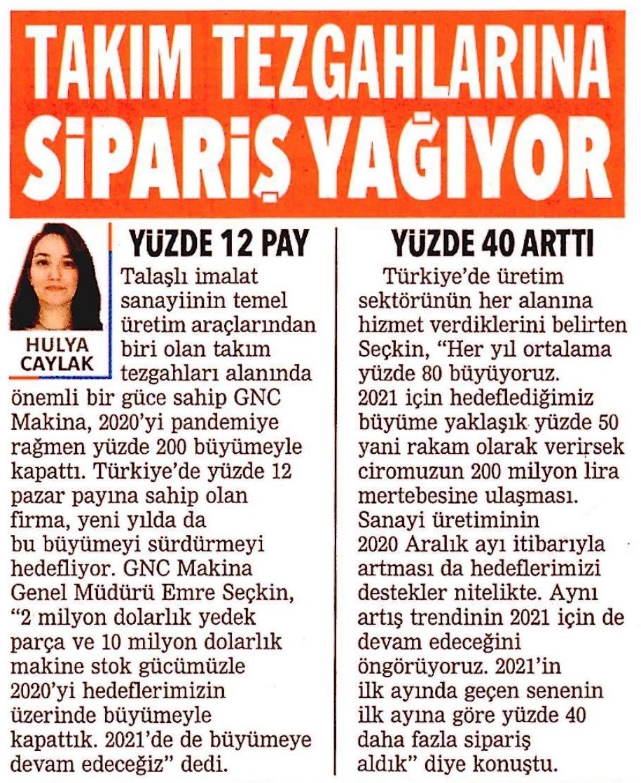 CNC Takım Tezgahlarına Sipariş Yağıyor