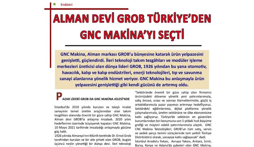 Alman Devi GROB, Türkiye'den GNC Makina'yı Seçti